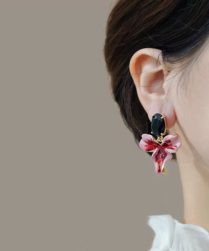 Chic Sterling Silver Overgild Floral Drop Earrings