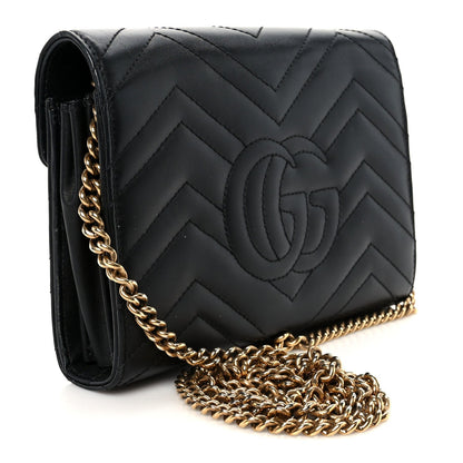 Calfskin Matelasse GG Marmont Chain Wallet Black