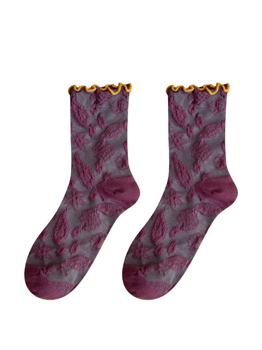 6 Pairs Women Cute Agaric Lace Embroidered Socks