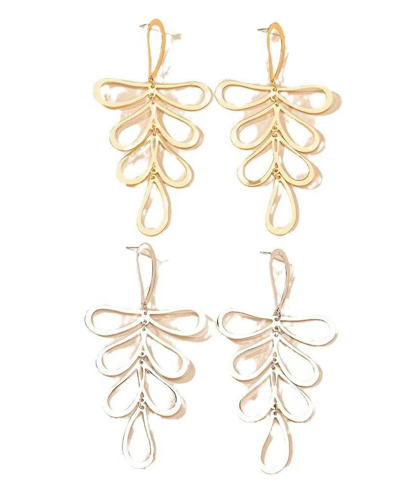 Boho Gold Stainless Steel Alloy Floral Hollow Out Drop Earrings