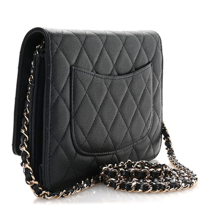 Caviar Quilted Wallet on Chain WOC Navy Blue