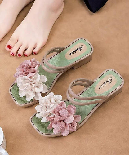 Green Chunky Casual Floral Splicing Slide Sandals Peep Toe