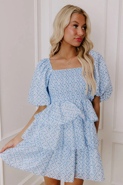 Affectionate Allure Tiered Mini Dress In Sky Blue