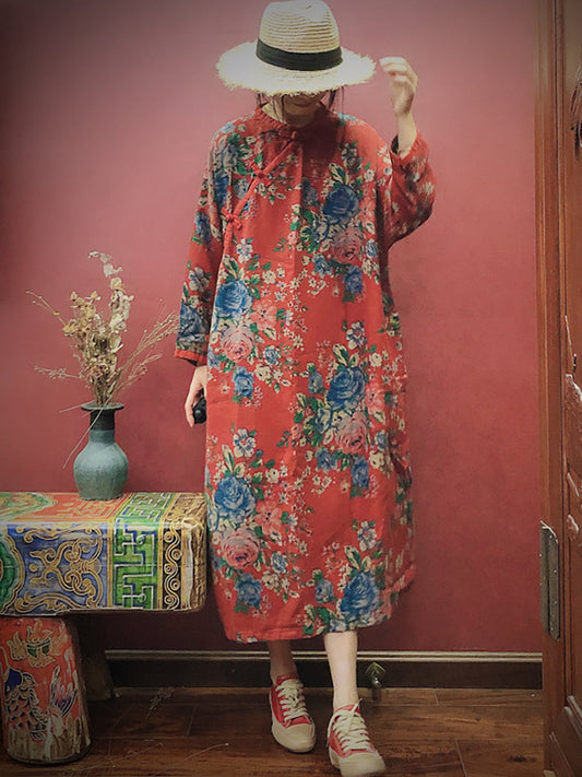 Women Cotton Vintage Print Casual Loose Dress