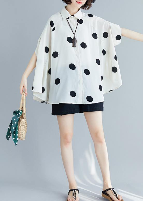 Simple lapel chiffon kaftans Pakistani white dotted Plus Size shirt Summer