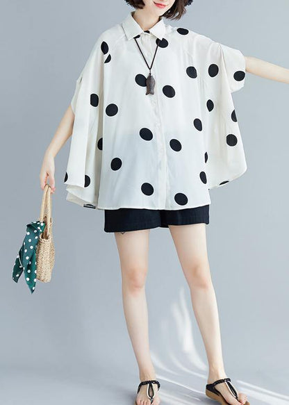 Simple lapel chiffon kaftans Pakistani white dotted Plus Size shirt Summer