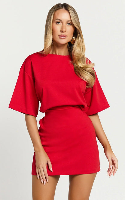 Karyna Mini Dress - Shirt Dress In Red