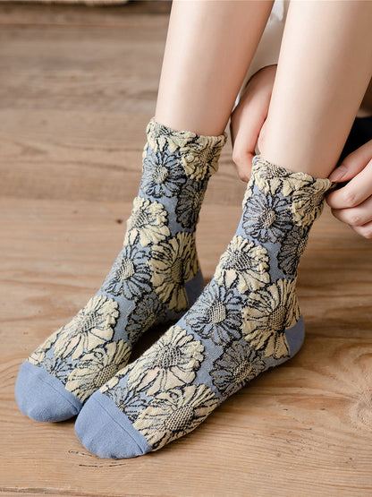 5 Pairs Cotton Vintage Floral Women Socks