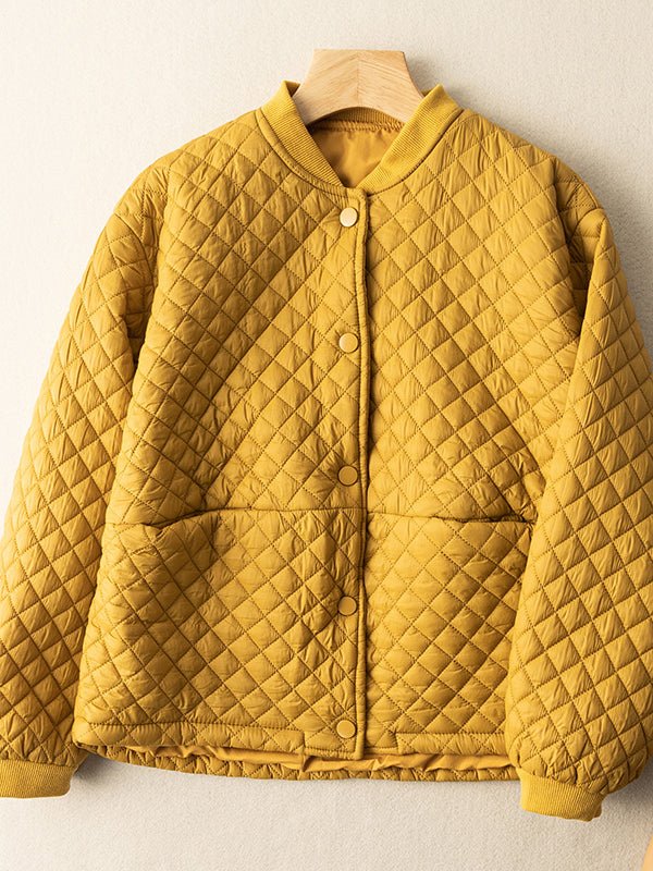 Loose Casual Diamond Plaid Solid Color 100% Natural Fabric Coat