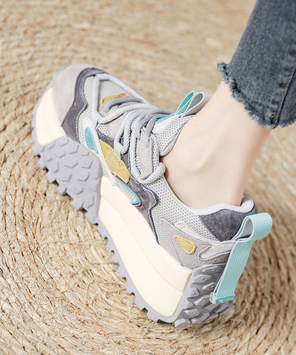 Pink Suede Breathable Mesh Splicing Platform Flat Shoes For Women