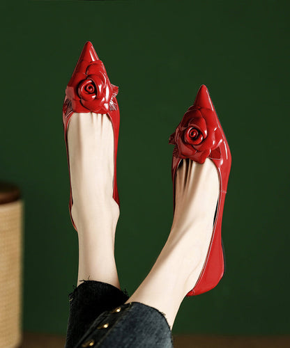 Red Women Floral Splicing Flat Feet Shoes Pointed Toe