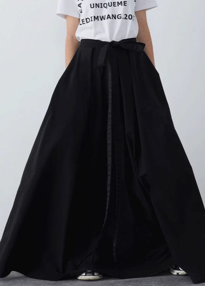 Black Pockets Solid Cotton Summer Skirts High Waist