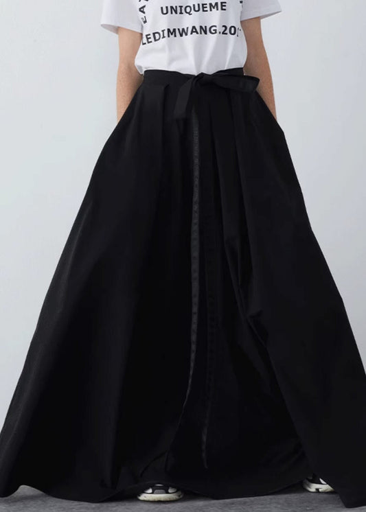 Black Pockets Solid Cotton Summer Skirts High Waist