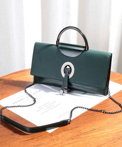 Fine Green Solid Durable Calf Leather Envelope Bag