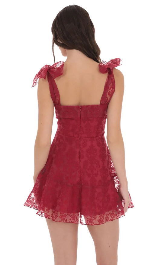 Motif Pattern A-line Dress in Red