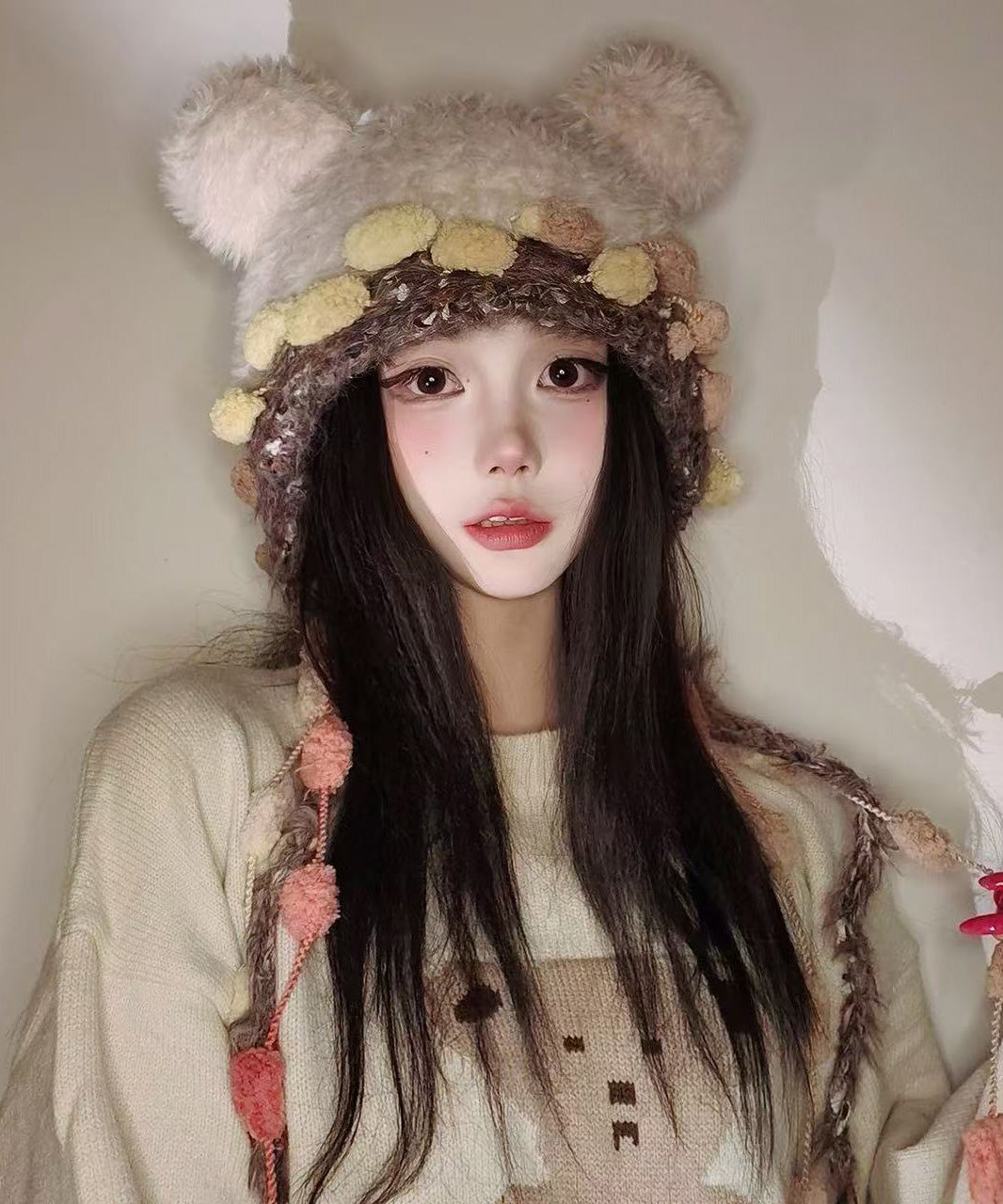 Korean Cute Versatile Pink Warm Thick Fur Knitted Hat