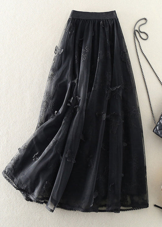 Style Beige Embroidered Butterfly Tulle Skirts Spring