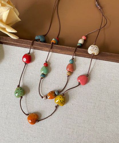 2025 Rainbow Wax Rope Ceramic Double-Layer Pendant Necklace