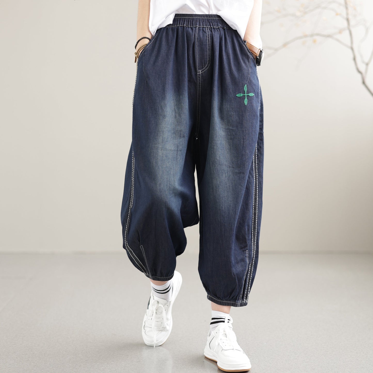 Summer Retro Embroidery Cotton Jeans