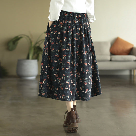 Vintage Plus Size Corduroy Floral Skirt