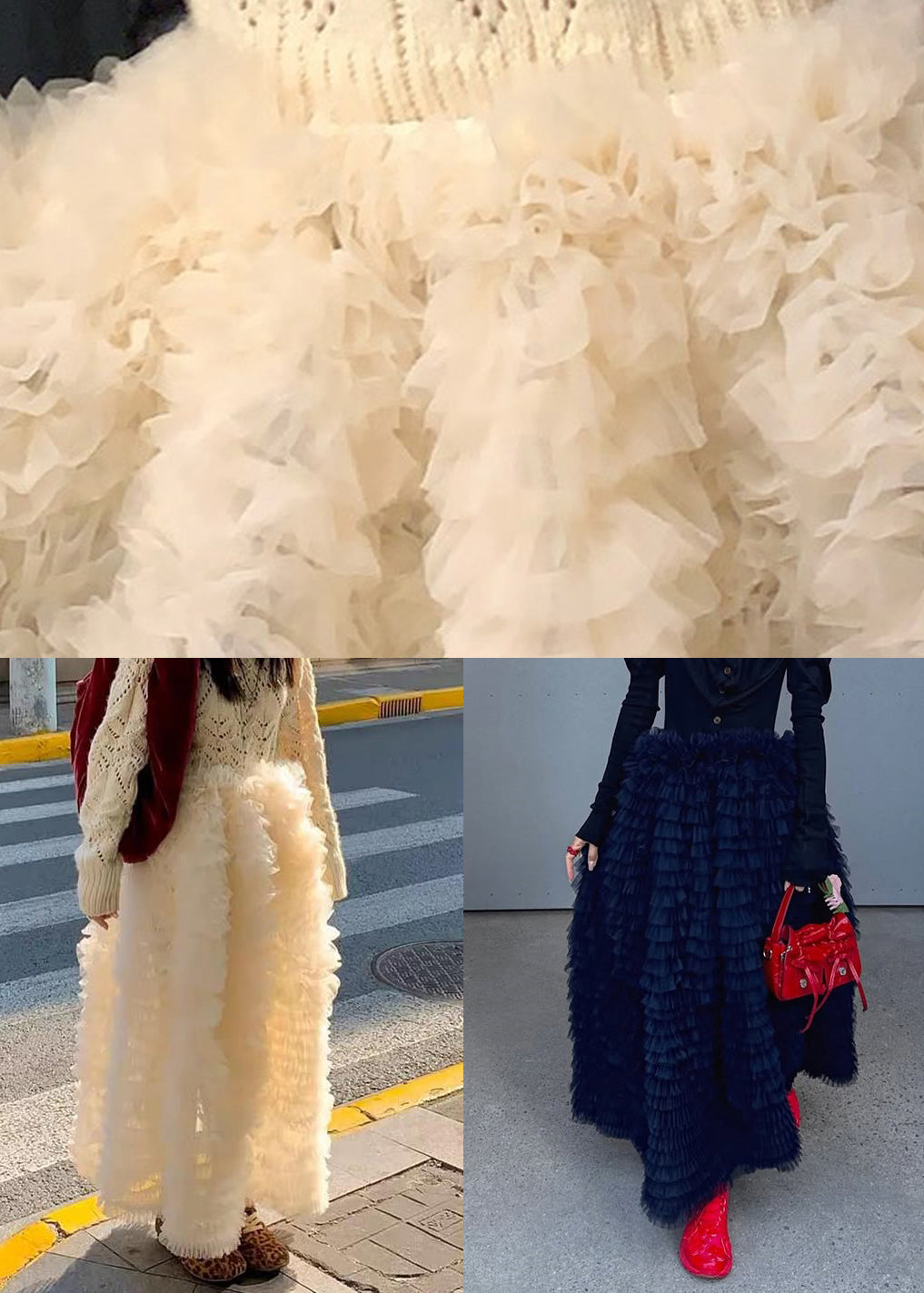 Black High Waist Solid Tulle Maxi Skirts Ruffled