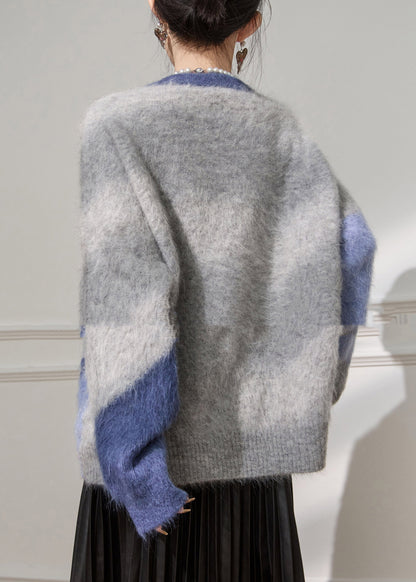 Plus Size Colorblock Patchwork Cozy Cotton Knit Sweater Tops Fall