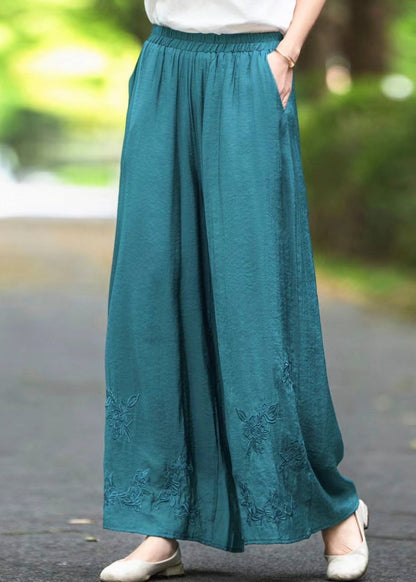 Handmade Brown Solid Elastic Waist Pockets Silk Pants Summer