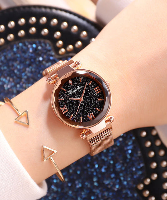 Boutique Blue Stainless Steel Tempere Glass Starry Sky Magnet Watches