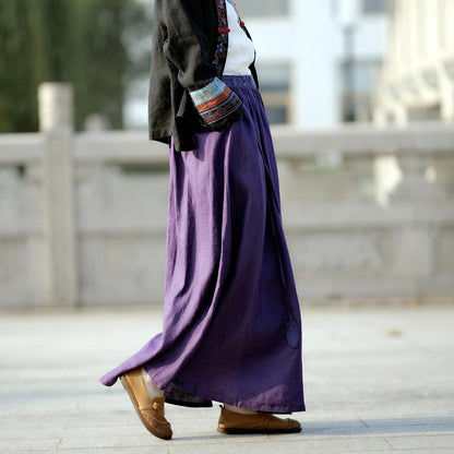 Cozy Ethnic Linen Tassel Embroidery Loose Skirt