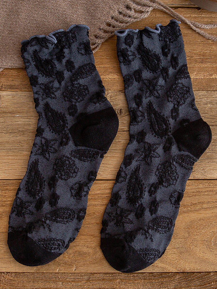 6 Pairs Women Cute Agaric Lace Embroidered Socks