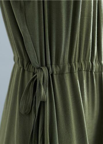 Elegant o neck sleeveless cotton Tunics Wardrobes army green Dress summer