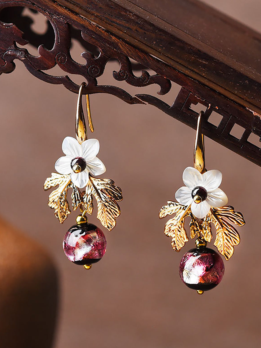 Shell Retro Pearl Flower Women Earrings