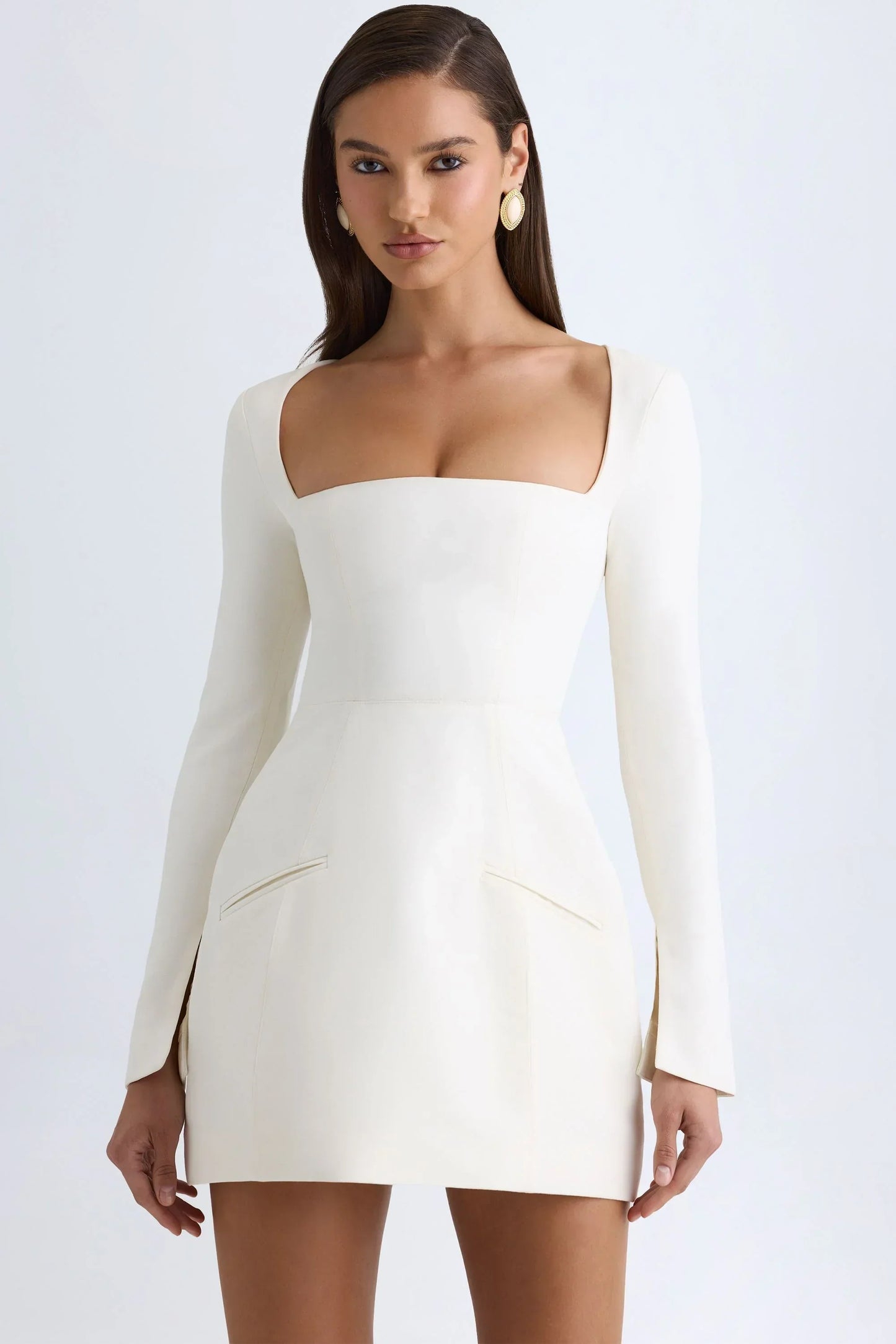 Square-Neck Structured Tulip Mini Dress In Vanilla