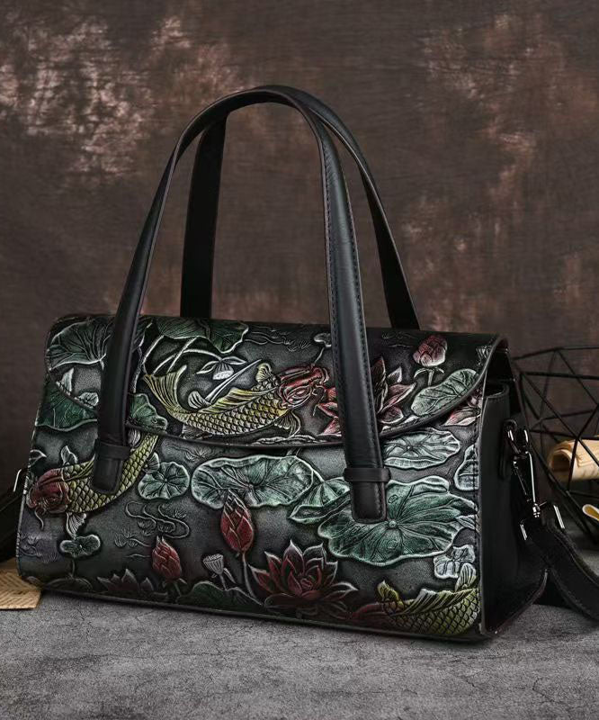 New Retro Silver Embossed Calf Leather Tote Bag