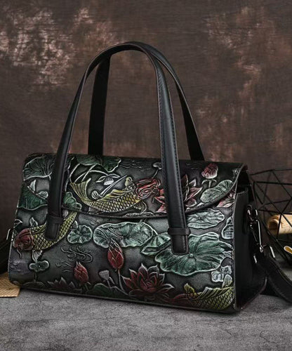 New Retro Silver Embossed Calf Leather Tote Bag