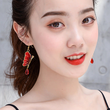 Embroidered Butterfly Two-Color Earrings