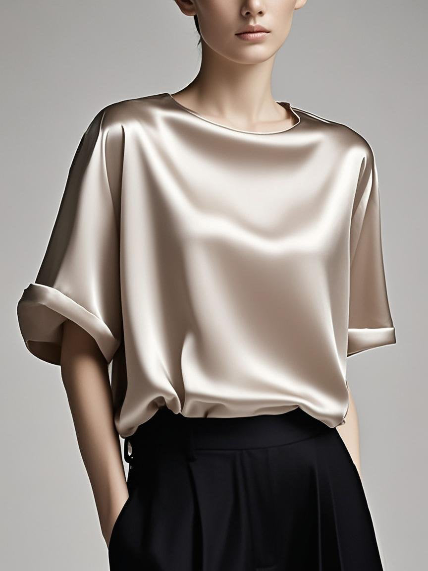 Fitted black Patchwork silk tops Summer