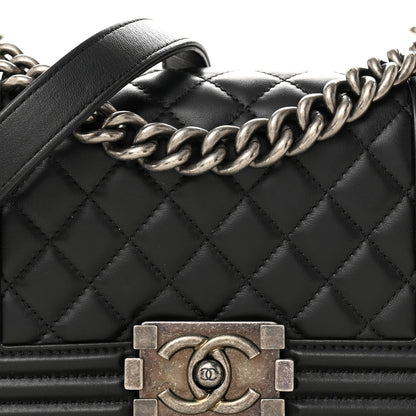 Lambskin Quilted Small Boy Flap Black