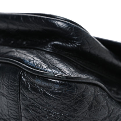 Crocodile Embossed Lambskin Monogram Medium Niki Chain Satchel Black