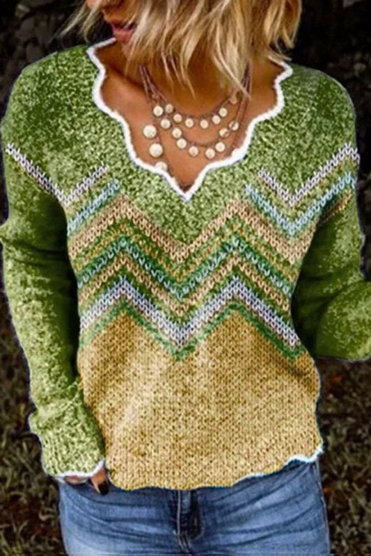 Sweetheart Neck Striped Gradient Sweater