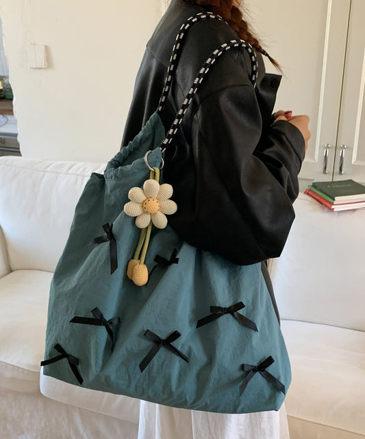Casual Blue Bow Large Capacity Canvas Shoulder Bag
