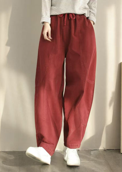 Casual Orange Pockets Elastic Waist Cotton Harem Pants Spring