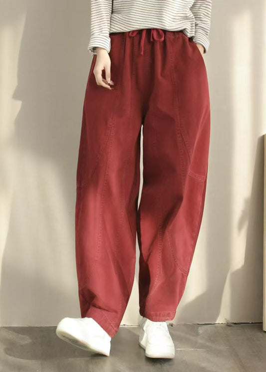 Casual Orange Pockets Elastic Waist Cotton Harem Pants Spring