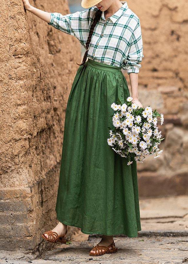 Fashion Green Elastic Waist A Line s Summer Linen