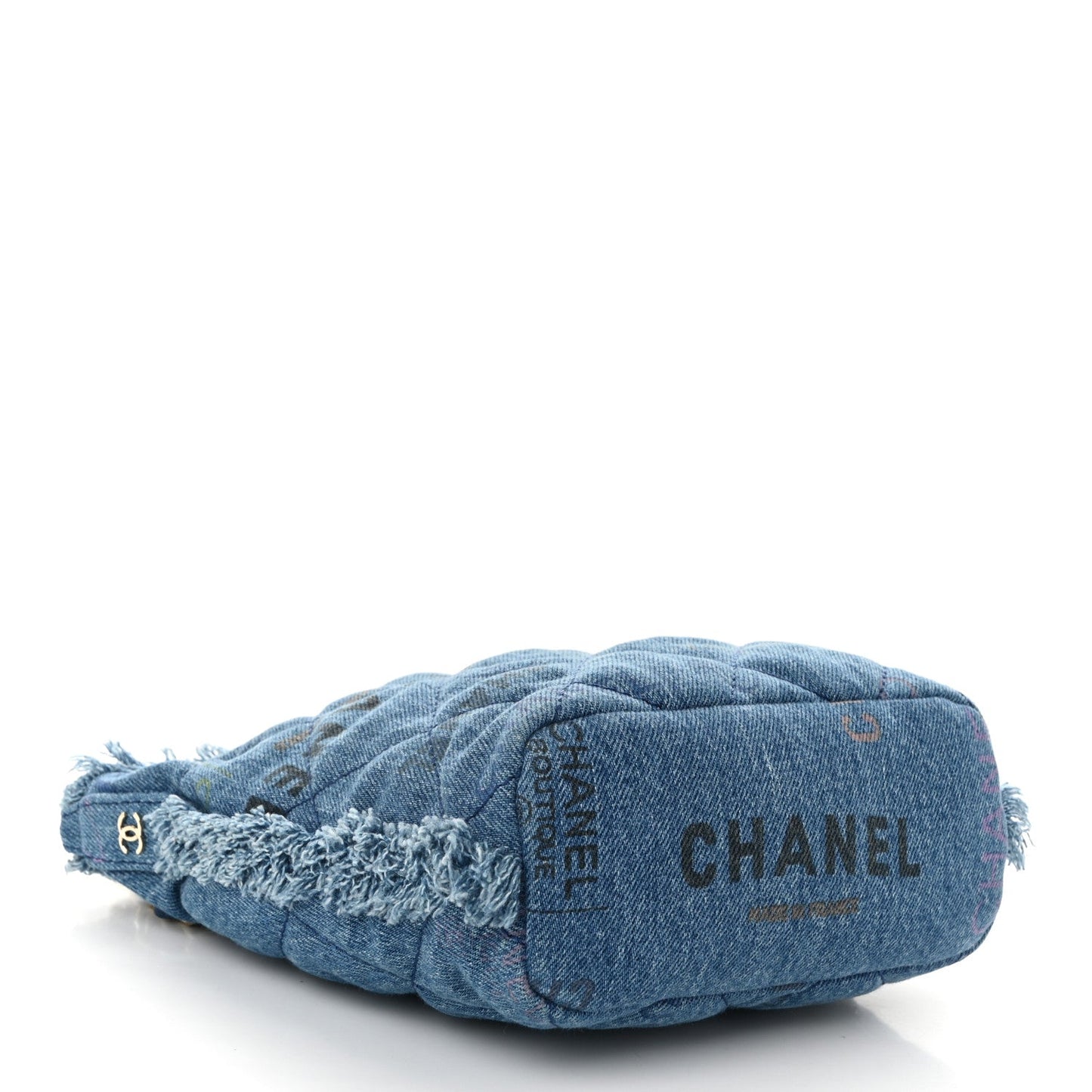 Denim Quilted Small Mood Bucket With Chain Blue Multicolor
