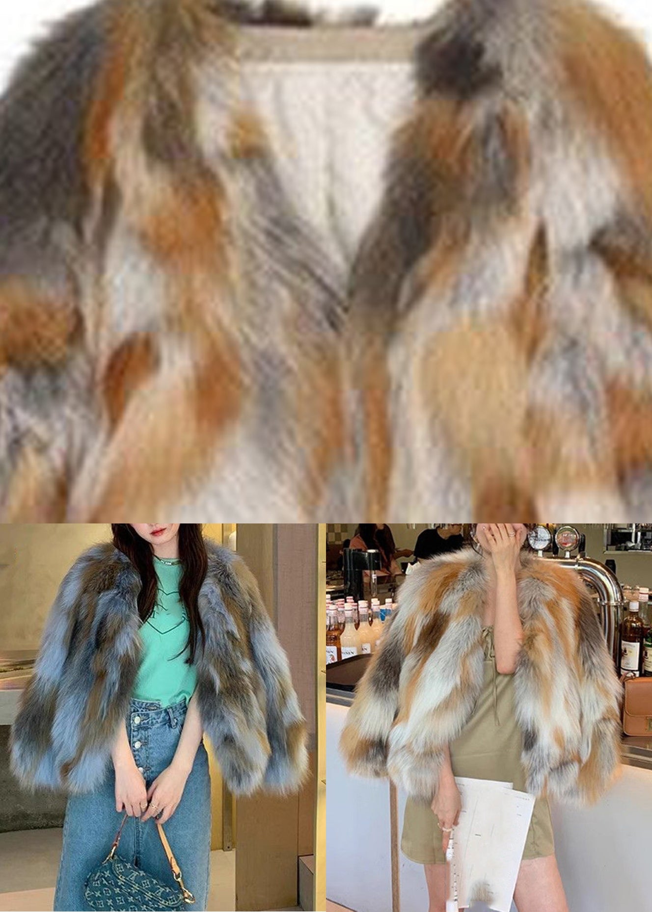 Bohemian Blue Fox Collar Leather And Fur Coats Winter