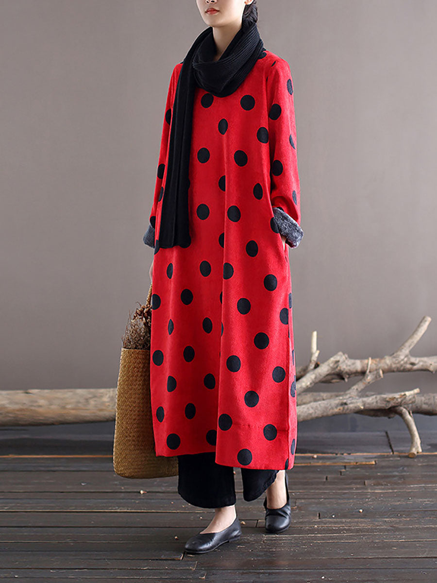 Women Winter Artsy Dot Corduroy Warm Long Dress