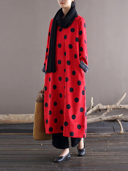 Women Winter Artsy Dot Corduroy Warm Long Dress