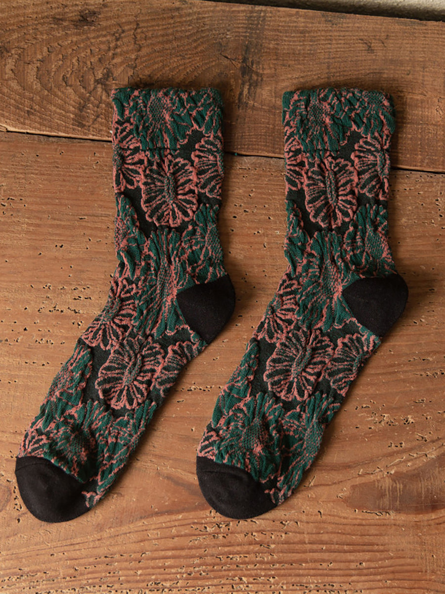 5 Pairs Cotton Vintage Floral Women Socks