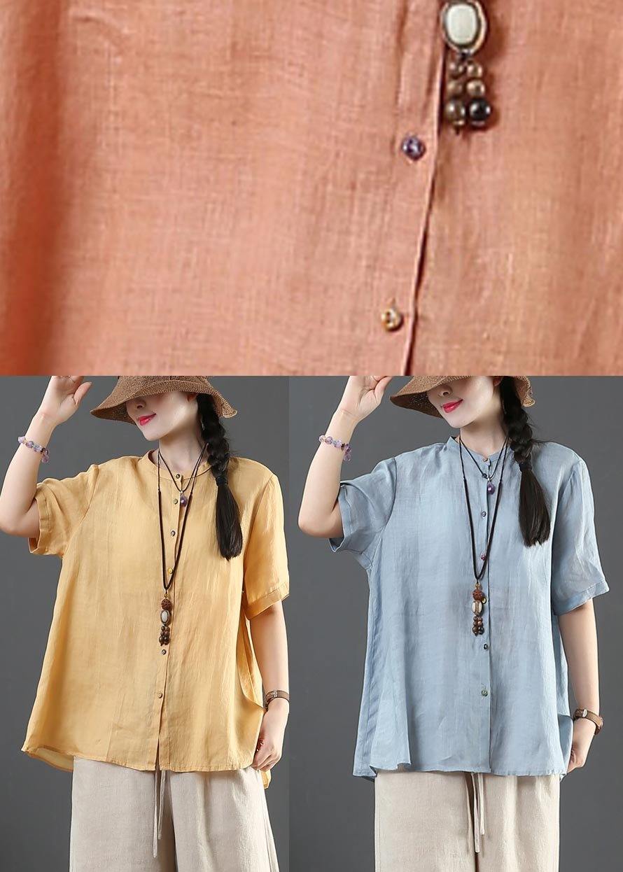 Fashion Yellow Loose Linen Summer Shirt Tops